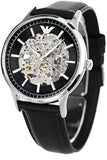 Emporio Armani Meccanico Skeleton Automatic Black Dial Black Leather Strap Watch for Men - AR60038 Authentic Buy Shop Now