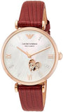 Emporio Armani Gianni T-Bar Mother of Pearl White Dial Red Leather Strap Watch For Women - AR60048 Authentic Buy Shop Now