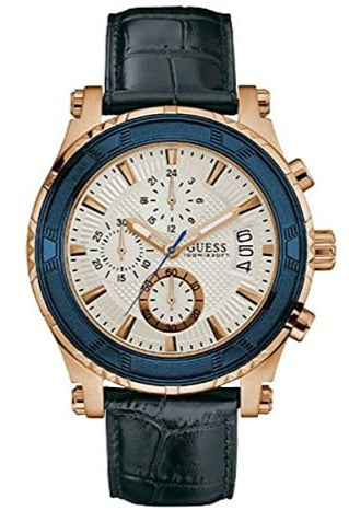 Guess Pinnacle Chronograph White Dial Blue Leather Strap Watch For Men - W0673G6 Authentic Buy Shop Now