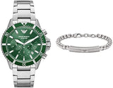Emporio Armani Diver Chronograph Green Dial Silver Steel Strap Watch For Men - AR11500 Authentic Buy Shop Now
