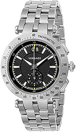 Versace V-Race Sport Black Dial Silver Steel Strap Watch for Men - VAH010016 Authentic Buy Shop Now