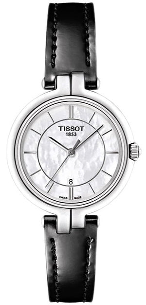 Tissot T Lady Flamingo Mother of Pearl White Dial Black Leather Strap Watch for Women - T094.210.16.111.00 Authentic Buy Shop Now