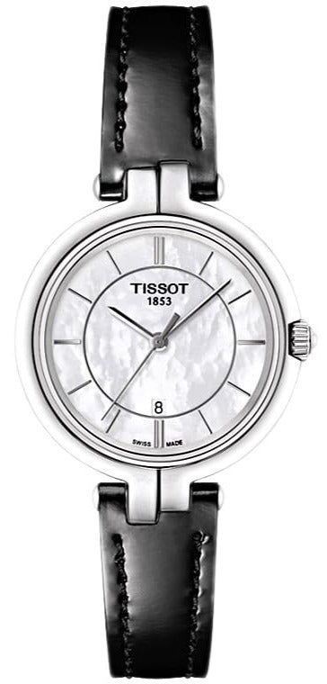 Tissot T Lady Flamingo Mother of Pearl White Dial Black Leather Strap Watch for Women - T094.210.16.111.00 Authentic Buy Shop Now
