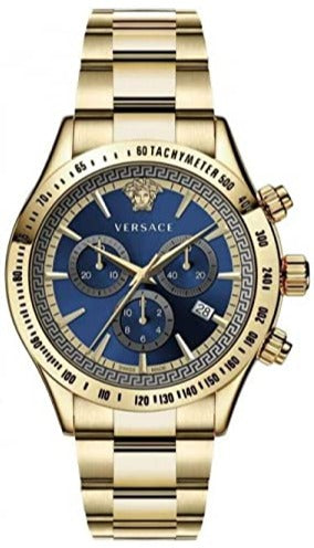 Versace Classic Chronograph Quartz Blue Dial Gold Steel Strap Watch For Men - VEV700619 Authentic Buy Shop Now