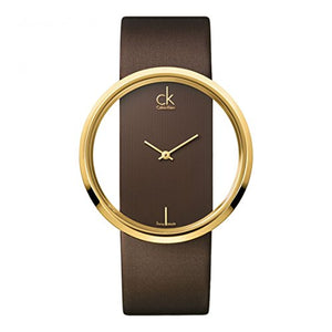 Calvin Klein Glam Transparent Dial Brown Leather Strap Watch for Women - K9423503 Authentic Buy Shop Now