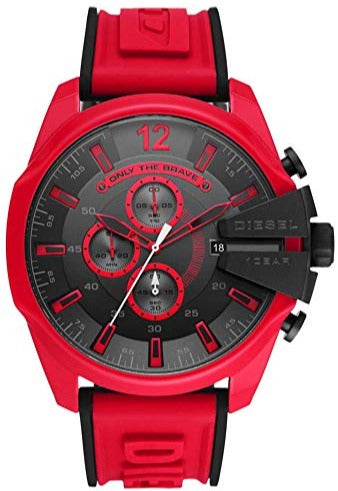 Diesel Mega Chief Chronograph Black Dial Red Rubber Strap Watch For Men - DZ4526 Authentic Buy Shop Now