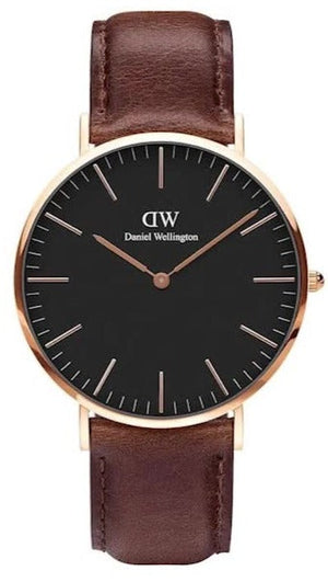 Daniel Wellington Bristol Black Dial Brown Leather Strap Watch For Men - DW00100125 Authentic Buy Shop Now