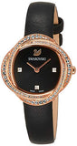 Swarovski Crystal Flower Black Dial Black Leather Strap Watch for Women - 5552421 Authentic Buy Shop Now