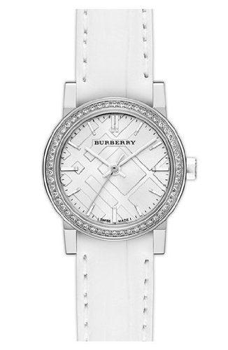 Burberry The City Diamonds Silver Dial White Leather Strap Watch for Women - BU9221 Authentic Buy Shop Now
