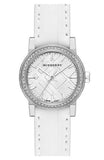 Burberry The City Diamonds Silver Dial White Leather Strap Watch for Women - BU9221 Authentic Buy Shop Now