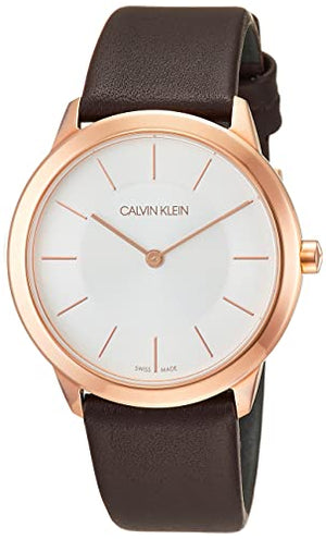 Calvin Klein Minimal White Dial Brown Leather Strap Watch for Women - K3M226G6 Authentic Buy Shop Now
