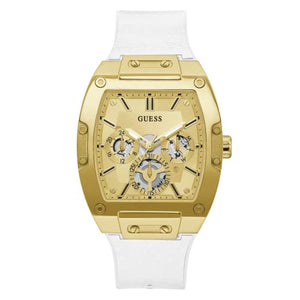 Guess Phoenix Multifunction Gold Dial White Leather Strap Watch for Men - GW0202G6 Authentic Buy Shop Now