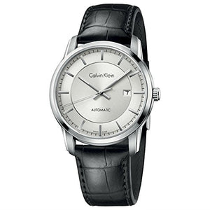 Calvin Klein Infinity Silver Dial Black Leather Strap Watch for Men - K5S341C6 Authentic Buy Shop Now