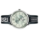 Versace V-Circle Silver Dial Black Leather Strap Watch for Men - VEBQ01219 Authentic Buy Shop Now