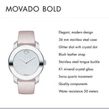 Movado Bold Glitter Silver Dial Pink Leather Strap Watch For Women - 3600522 Authentic Buy Shop Now