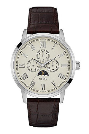 Guess Delancy Quartz White Dial Brown Leather Strap Watch For Men - W0870G1 Authentic Buy Shop Now