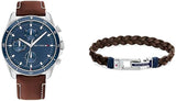 Tommy Hilfiger Parker Chronograph Blue Dial Brown Leather Strap Watch For Men - 1791837 Authentic Buy Shop Now