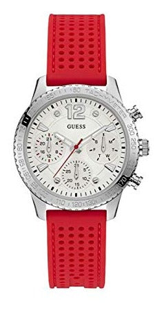 Guess Marina Chronograph Quartz White Dial Red Rubber Strap Watch for Women - W1025L2 Authentic Buy Shop Now