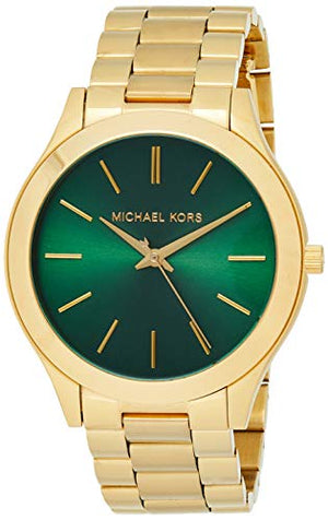 Michael Kors Slim Runway Green Dial Gold Steel Strap Watch for Women - MK3435 Authentic Buy Shop Now