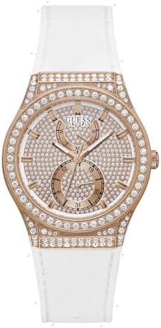 Guess Sport Multifunction Crystals Rose Gold Dial White Rubber Strap Watch For Women - GW0439L3 Authentic Buy Shop Now