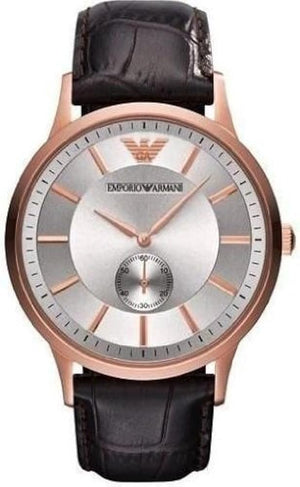 Emporio Armani Classic Analog Silver Dial Brown Leather Strap Watch For Men - AR9101 Authentic Buy Shop Now