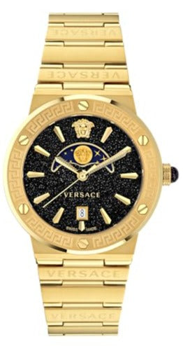 Versace Greca Moonphase Quartz Black Dial Gold Steel Strap Watch for Men - VE7G00323 Authentic Buy Shop Now