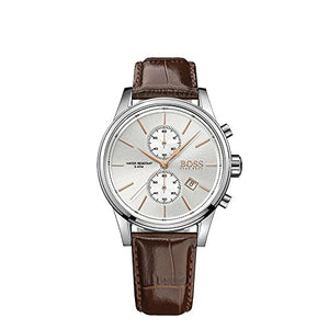 Hugo Boss Jet Chronograph Quartz Silver Dial Brown Leather Strap Watch For Men - HB1513280 Authentic Buy Shop Now