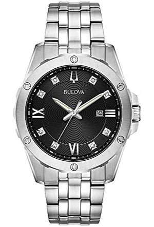 Bulova Diamond Accent Black Dial Silver Steel Strap Watch for Men - 96K106 Authentic Buy Shop Now