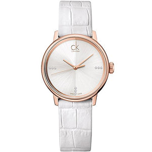 Calvin Klein Accent White Dial White Leather Strap Watch for Women - K2Y2Y6KW Authentic Buy Shop Now