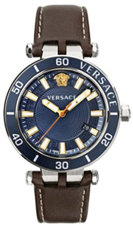 Versace Greca Sport Analog Blue Dial Brown Leather Strap Watch For Men - VEZ300121 Authentic Buy Shop Now