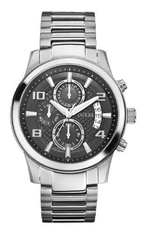 Guess Exec Chronograph Quartz Black Dial Silver Steel Strap Watch For Men - W0075G1 Authentic Buy Shop Now
