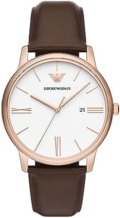 Emporio Armani Minimalist Quartz White Dial Brown Leather Strap Watch For Men - AR11572 Authentic Buy Shop Now