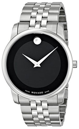 Movado Museum Classic Black Dial Silver Steel Strap Watch For Men - 606504 Authentic Buy Shop Now
