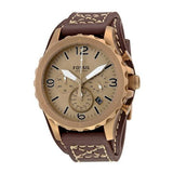 Fossil Nate Chronograph Gold Dial Brown Leather Strap Watch for Men - JR1495 Authentic Buy Shop Now