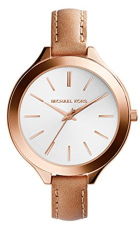 Michael Kors Runway Slim Quartz White Dial Beige Leather Strap Watch For Women - MK2284 Authentic Buy Shop Now