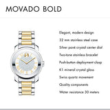 Movado Bold Silver Dial Two Tone Steel Strap Watch For Women - 3600256 Authentic Buy Shop Now