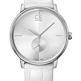 Calvin Klein Accent Silver Dial White Leather Strap Watch for Women - K2Y211K6 Authentic Buy Shop Now