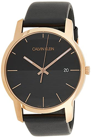 Calvin Klein City Quartz Black Dial Black Leather Strap Watch for Men - K2G2G6CZ Authentic Buy Shop Now