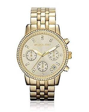Michael Kors Runway Chronograph Gold Dial Gold Steel Strap Watch For Women - MK5698 Authentic Buy Shop Now