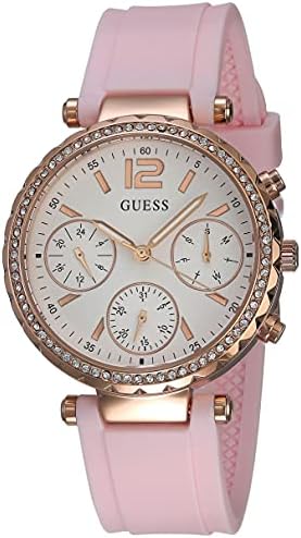 Guess Solstice Diamonds White Dial Pink Rubber Strap Watch For Women - GW0113L4 Authentic Buy Shop Now