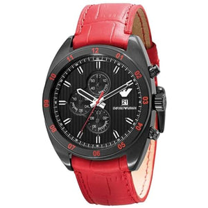Emporio Armani Sportivo Chronograph Black Dial Red Leather Strap Watch For Men - AR5918 Authentic Buy Shop Now
