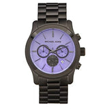 Michael Kors Runway Chronograph Purple Dial Black Steel Strap Watch For Women - MK5954 Authentic Buy Shop Now
