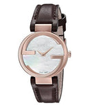 Gucci G Interlocking Mother of Pearl Dial Brown Leather Strap Watch For Women - YA133516 Authentic Buy Shop Now