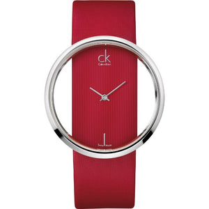Calvin Klein Glam Transparent Dial Red Leather Strap Watch for Women - K9423144 Authentic Buy Shop Now