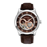 Bulova Classic Skeleton Automatic Brown Dial Brown Leather Strap Watch for Men - 96A120 Authentic Buy Shop Now