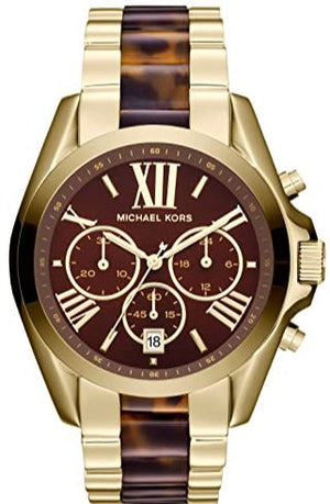 Michael Kors Bradshaw Chronograph Brown Dial Two Tone Steel Strap Watch For Women - MK5696 Authentic Buy Shop Now