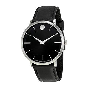 Movado Ultra Slim Black Dial Black Leather Strap Watch For Men - 0607086 Authentic Buy Shop Now