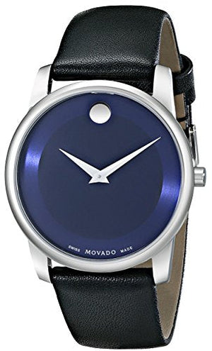 Movado Museum Blue Dial Black Leather Strap Watch For Women - 0606611 Authentic Buy Shop Now