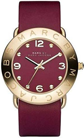 Marc Jacobs Amy Red Dial Burgundy Leather Strap Watch for Women - MBM1152 Authentic Buy Shop Now