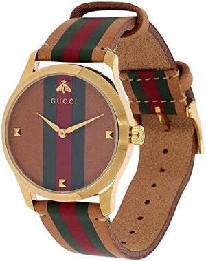 Gucci G Timeless Quartz Brown Dial Brown Leather Strap Unisex Watch - YA1264077 Authentic Buy Shop Now